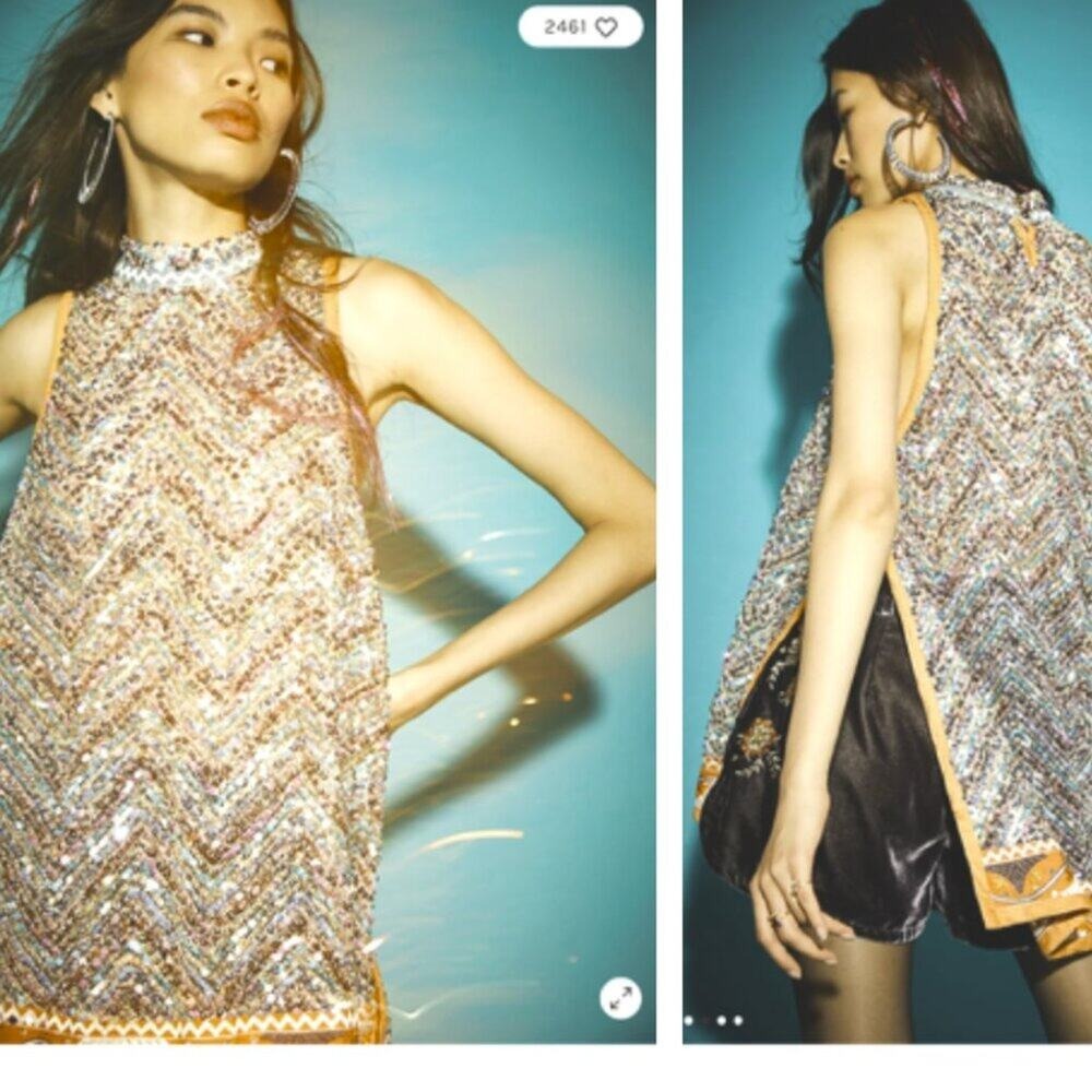 New! Rare Free People Stellar Tunic Top Sequin Sleeveless Size Small
